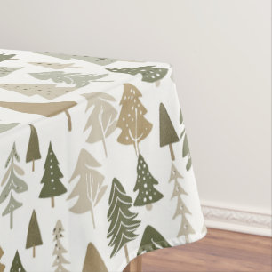 Modern Christmas Trees Sage Olive Green Pattern Tablecloth