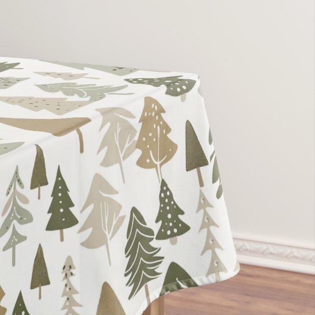 Modern Christmas Trees Sage Olive Green Pattern  Tablecloth (In Situ)