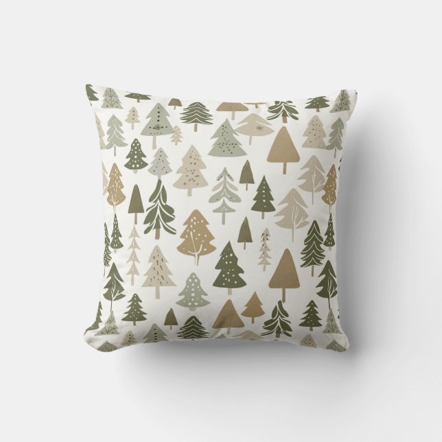 Modern Christmas Trees Sage Olive Green Pattern  Throw Pillow (Front)