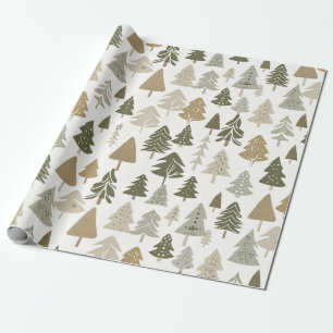 Modern Christmas Trees Sage Olive Green Pattern Wrapping Paper