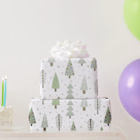 Modern Christmas Trees Sage Olive Green Pattern Wrapping Paper Sheets