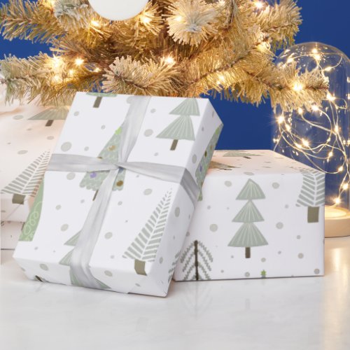 Modern Christmas Trees Sage Olive Green Pattern Wrapping Paper