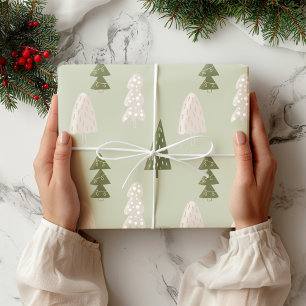 Modern Christmas Trees Sage Olive Green Pattern Wrapping Paper