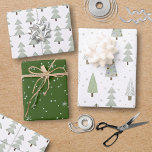 Modern Christmas Trees Sage Olive Green Pattern Wrapping Paper Sheets<br><div class="desc">A collection of three coordinated sheets of wrapping paper featuring a pattern of modern, abstract Christmas trees and forest trees in snow in sage green, olive green and white. ASSISTANCE: For help with design modification or personalization, color change, resizing, transferring the design to another product or if you would like...</div>