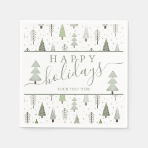 Modern Christmas Trees Script HAPPY HOLIDAYS Green Napkins