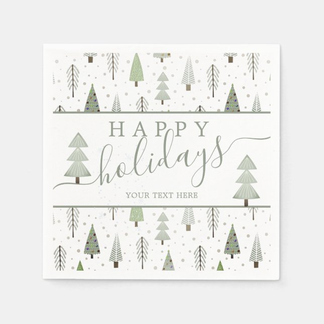 Modern Christmas Trees Script HAPPY HOLIDAYS Green Napkins (Front)