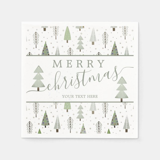 Modern Christmas Trees Script MERRY CHRISTMAS Napkins (Front)