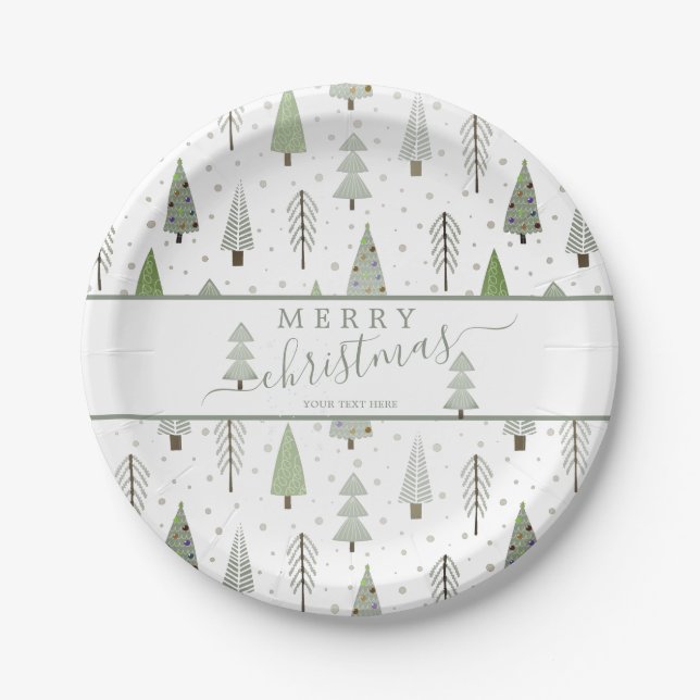 Modern Christmas Trees Script MERRY CHRISTMAS Paper Plates (Front)