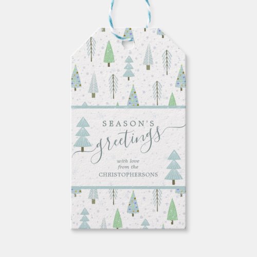 Modern Christmas Trees SEASONS GREETINGS Script Gift Tags