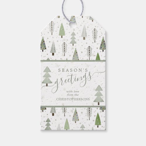 Modern Christmas Trees SEASONS GREETINGS Script Gift Tags