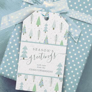 Modern Christmas Trees SEASONS GREETINGS Script Gift Tags