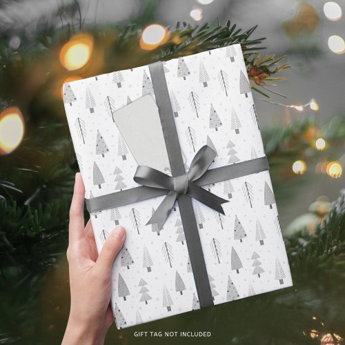 Modern Christmas Trees Silver Gray Pattern Wrapping Paper