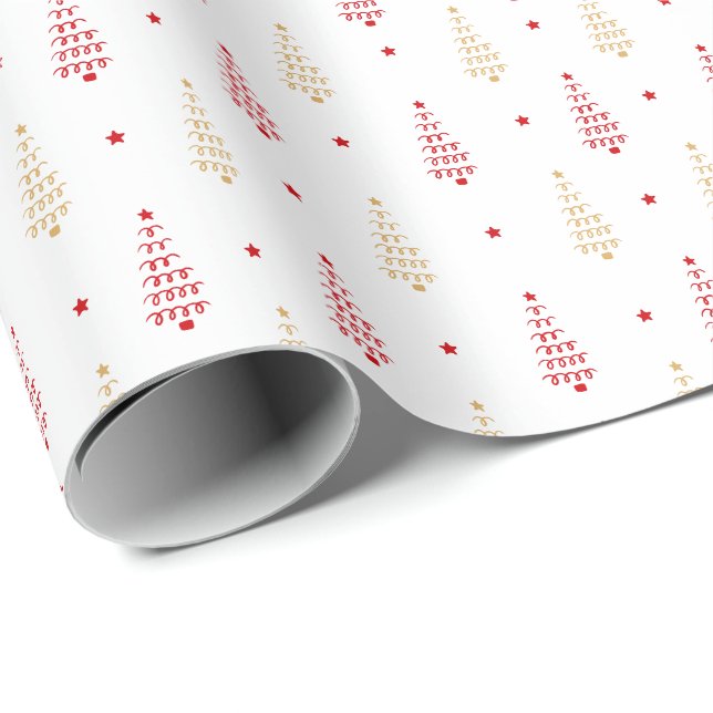 Modern Christmas Trees & Stars Holiday Wrapping Paper (Roll Corner)