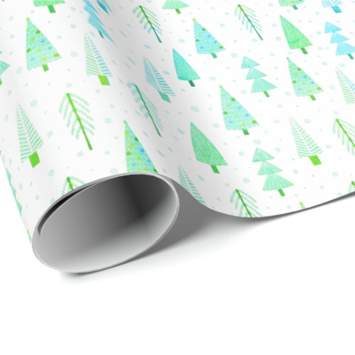 Modern Christmas Trees Turquoise Blue Pattern Wrapping Paper