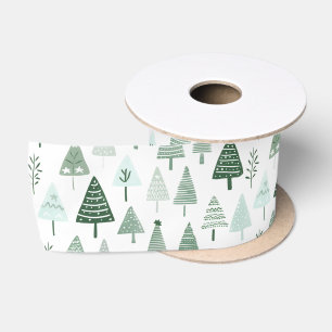 Modern Christmas Trees White and green Satin Ribbon