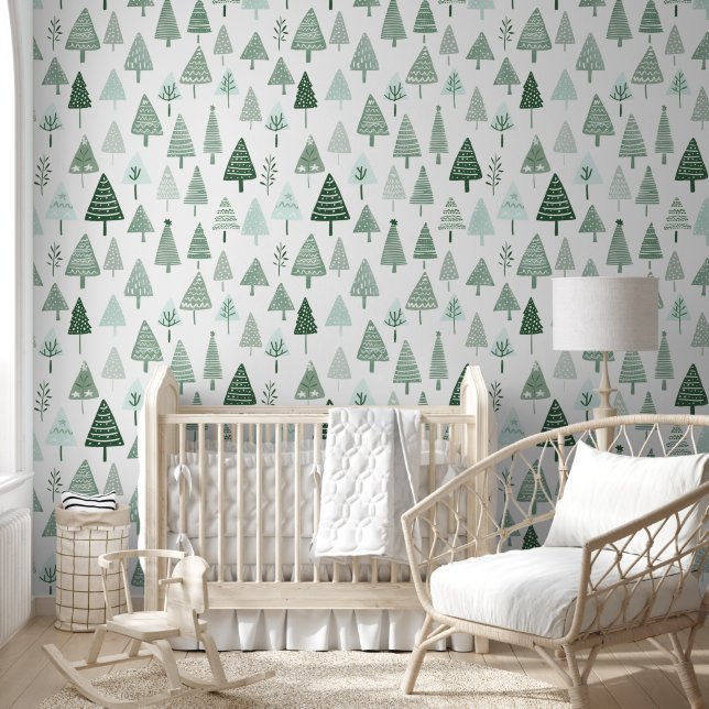 Modern Christmas Trees White and green Wallpaper (Kids)