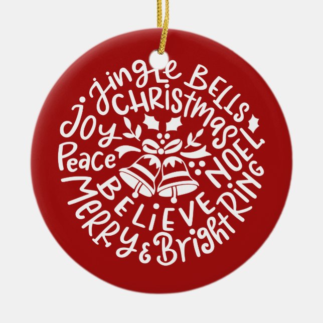 Modern Christmas Typography Jingle Bells Ceramic Ornament (Front)