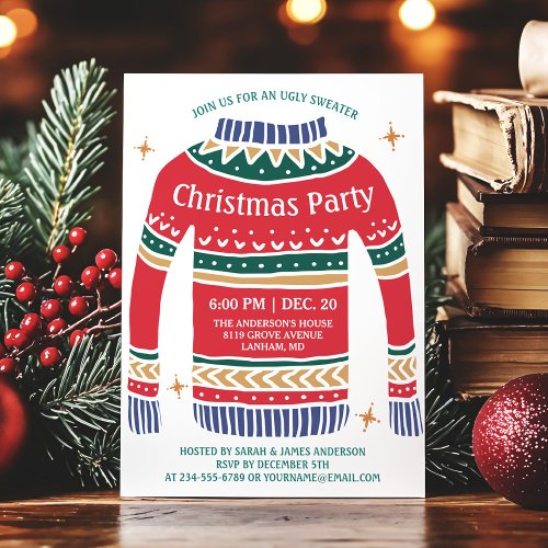 Modern Christmas Ugly Sweater Holiday Party Invitation