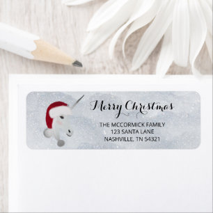 Modern Christmas Unicorn Red White Return Address Label