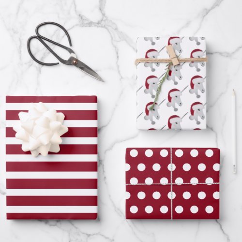 Modern Christmas Unicorn White Red Wrapping Paper