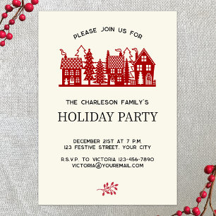 Modern Christmas Village Scene Holiday Party Invitation