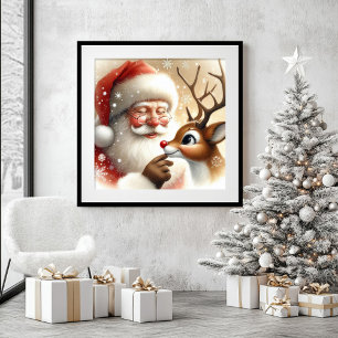 Modern Christmas Wall Art Santa and Rudolph Design