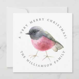 Modern Christmas Watercolor Bird Holiday Card