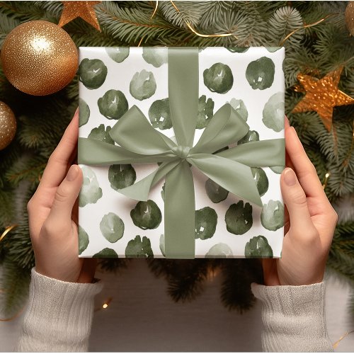 Modern Christmas Watercolor Green Dots Wrapping Paper