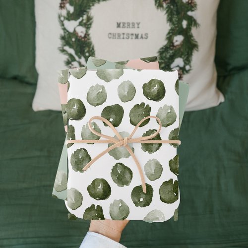 Modern Christmas Watercolor Green Dots Wrapping Paper Sheets