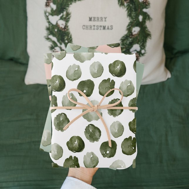 Modern Christmas Watercolor Green Dots Wrapping Paper Sheets (Creator Uploaded)