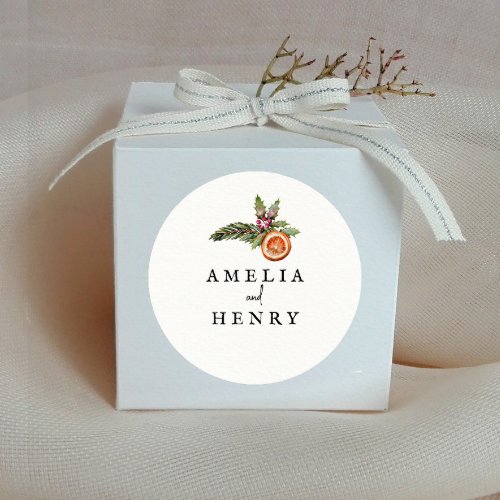 Modern Christmas Wedding Favor Classic Round Sticker