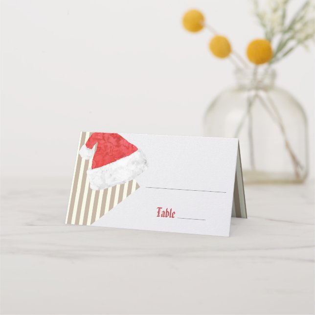 Modern Christmas Wedding with Red Santa Hat Place Card (Front)