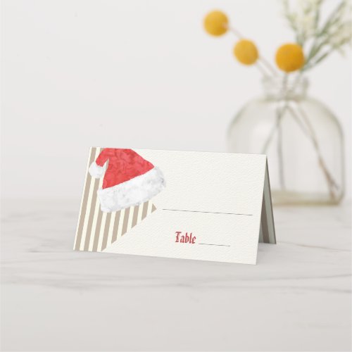 Modern Christmas Wedding with Red Santa Hat Place Card