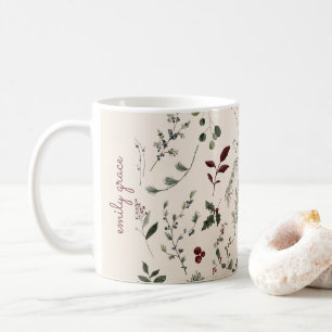 Modern Christmas Wildflower Name Monogram Pattern Coffee Mug
