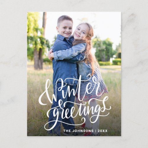 Modern Christmas Winter Greetings PHOTO Holiday Postcard