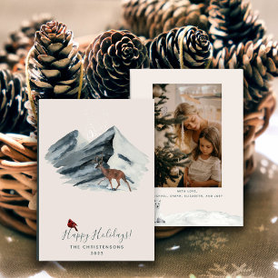 Modern Christmas Winter Mountain Scene Photo  Holiday Card