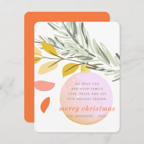 Modern Christmas Winter Snow Ornament on Pine Holiday Card