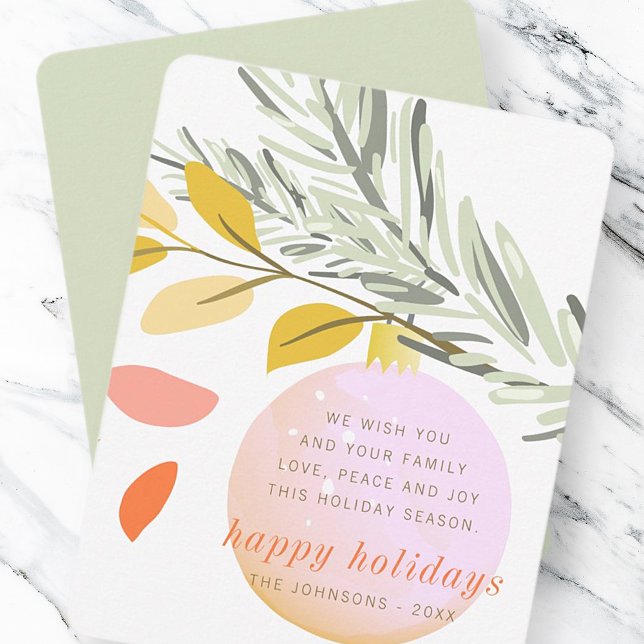 Modern Christmas Winter Snow Ornament on Pine Holiday Card (Creator Uploaded)