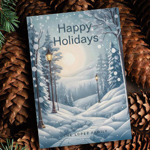 Modern Christmas Winter Snowfall Forest Pine Trees Holiday Card