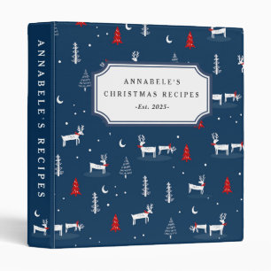Modern Christmas Winter Woodland Cookbook 3 Ring Binder