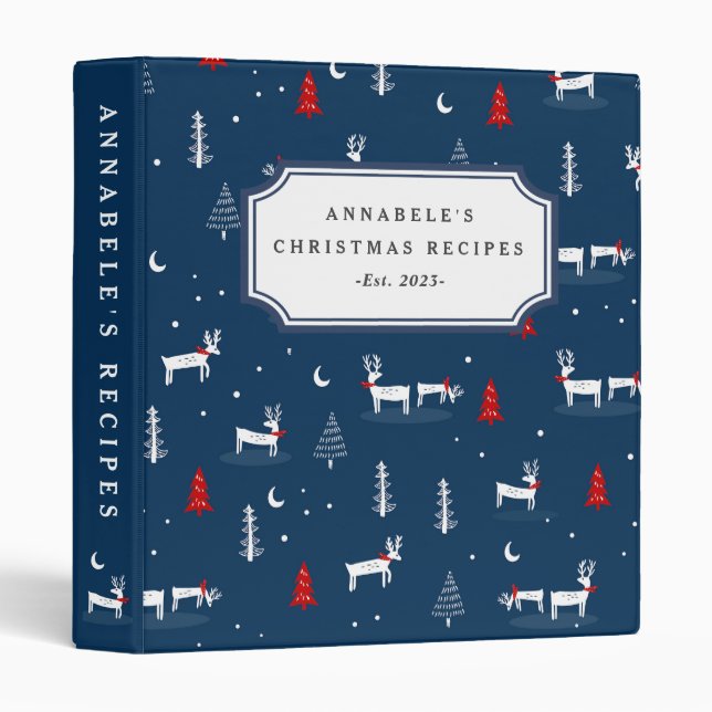 Modern Christmas Winter Woodland Cookbook 3 Ring Binder (Front/Spine)