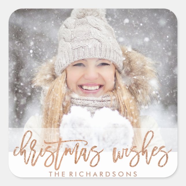 Modern Christmas Wishes with your Photo Square Sticker (Front)
