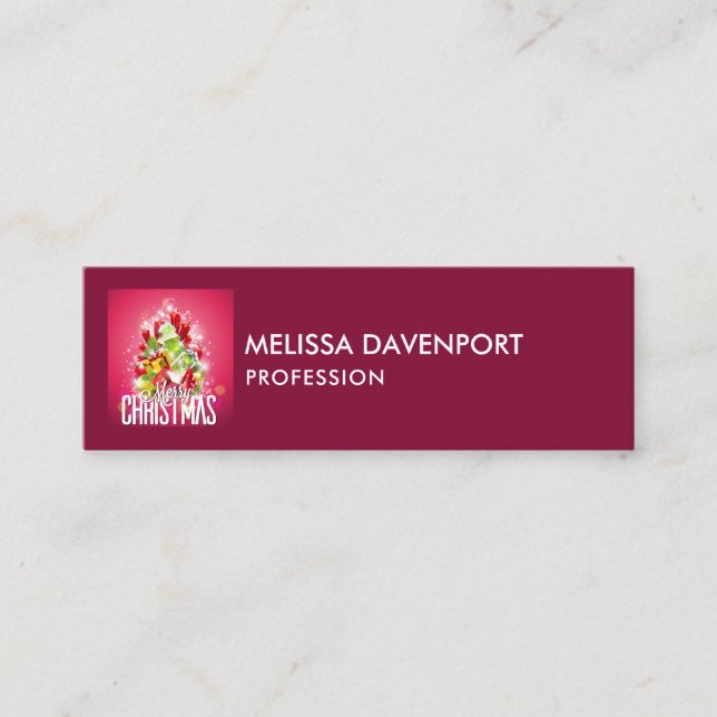 Modern Christmas Wrapped Presents & Tree - Festive Mini Business Card (Front)