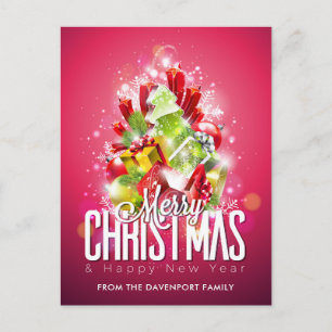Modern Christmas Wrapped Presents & Tree - Festive Postcard
