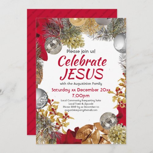 Modern Christmas Wreath CELEBRATE JESUS Party Invitation