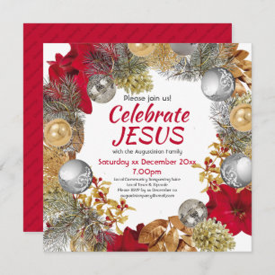 Modern Christmas Wreath CELEBRATE JESUS Square Invitation