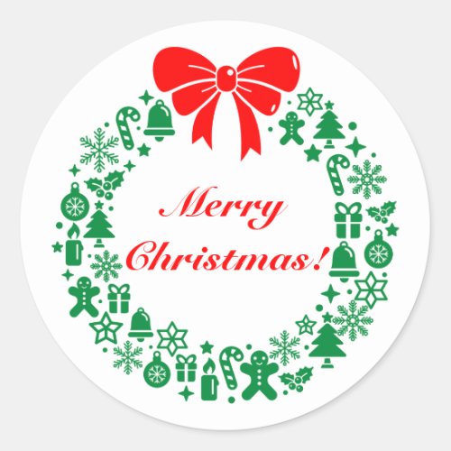 Modern Christmas Wreath composed of Xmas motifs Classic Round Sticker
