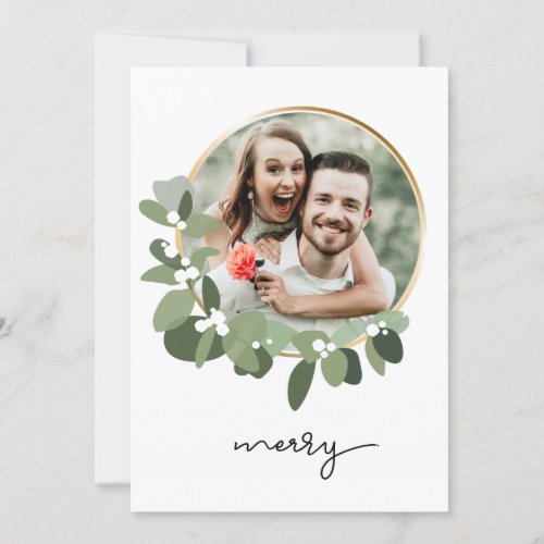 Modern Christmas Wreath Family Photo Invitation