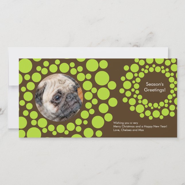 Modern Christmas Wreath Photo Card-Chocolate Brown Holiday Card (Front)