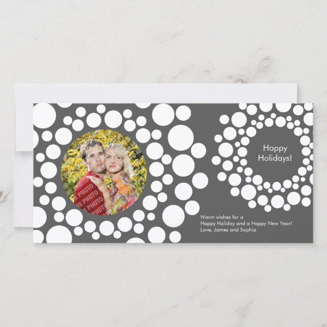 Modern Christmas Wreath Photo Card-Dark Gray Holiday Card (Front)
